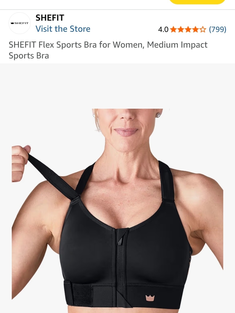 SHEFIT Flex 2 Luxe (2XL) Black Front-Zip Adjustable Straps/Waist Sports Bra - Picture 5 of 10